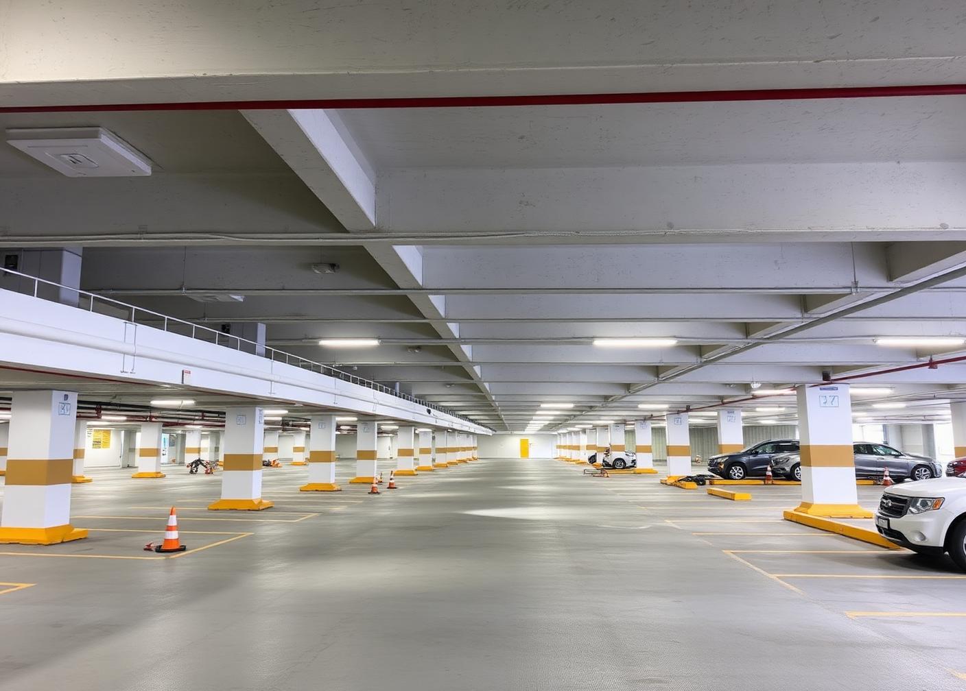 Nicklaus Children's Hospital Parking Structures — Green parking lot and red parking garage — surface preparation and painting